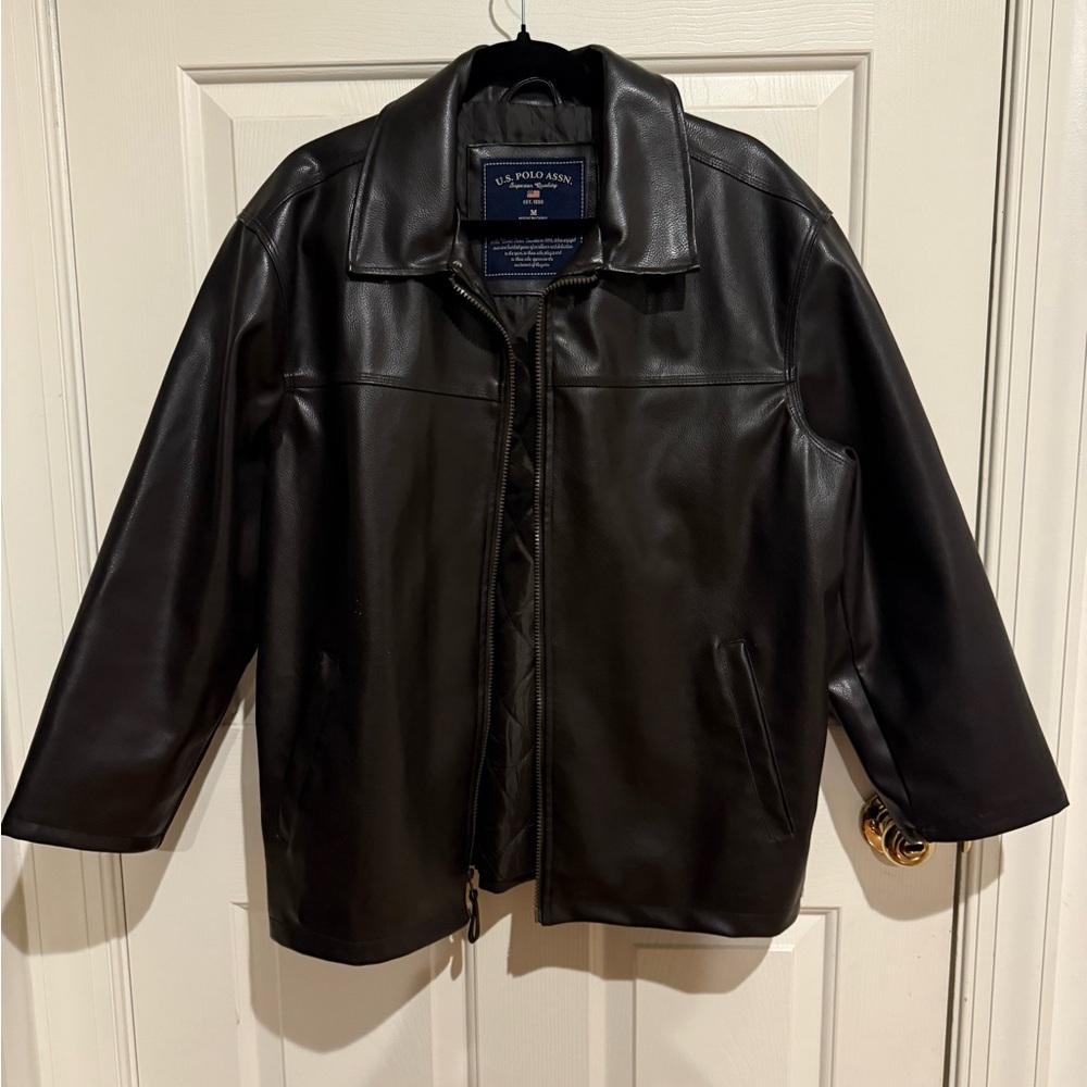 U.S. Polo Assn Mens Faux Leather Biker Jacket Coat Brown Size Medium